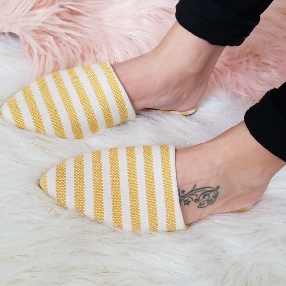 🔴5/$25 Yellow and White Striped Mules - Picture 3 of 7